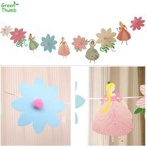 1pc 2.8m Rope Princess Pull Flag With Flower Blue Pink Green leaves For Girl Birthday Party Room kindergarten Decor Parent-child