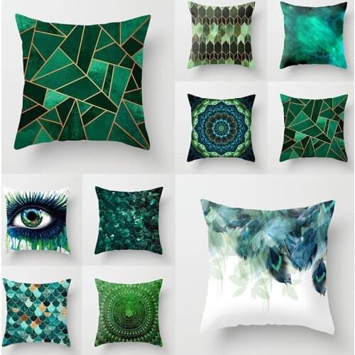 45*45cm Green Fashion Geometric Cushion Cover Square Pillow Case Nordic Style Car Decor Soft Printed Polyester Home Supplies