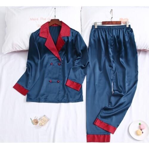 Satin Comfortable Pajamas Print Fashion Women Long Sleeve Trousers Simulation Silk Printing Womens Pajamas Set