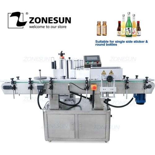 ZONESUN Automatic Round Bottles Labeling Machine Vial Glass Jar Tabletop Can Sticker Wine Water Bottle Sleeve Label Dispenser