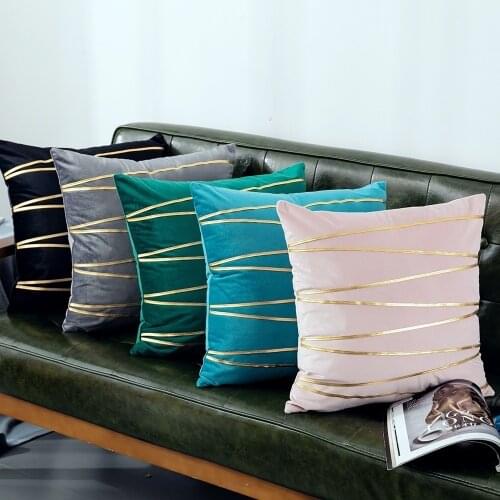 Velvet Pressed Gold Bar Pillowcase European Classical Sofa Cushion Cover Waist Pillow Case Cojines Home Decor Sofa Throw Pillows