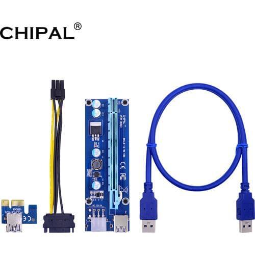 10PCS Blue VER006C 60CM PCI-E Riser Card PCIE 1x to 16x Extender + USB 3.0 Cable / 6Pin Power Supply for BTC LTC ETH Miner