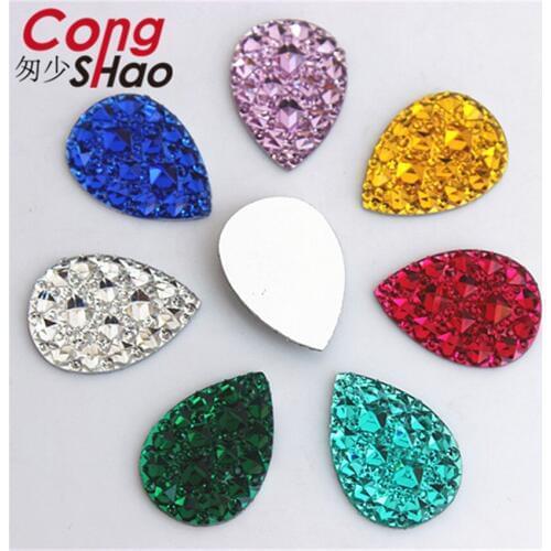 Cong Shao 80pcs 18*25mm Pear Shape Resin Rhinestone Stones Crystal Flat Back Beads For Clothes Craft Button Decoration DIY CS597