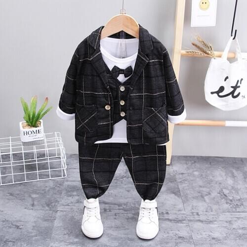 Baby Boys Spring Autumn wedding Cotton Clothes Kid Shirts Plaid Suit Pants 3Pcs/sets Infant Children Toddler Casual Tracksuits