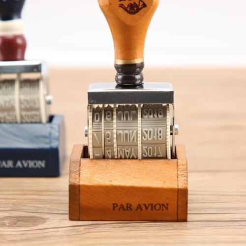 50LB Wooden Date Stamp For DIY Scrapbooking Craft Decor Rolling Wheel Vintage Supply