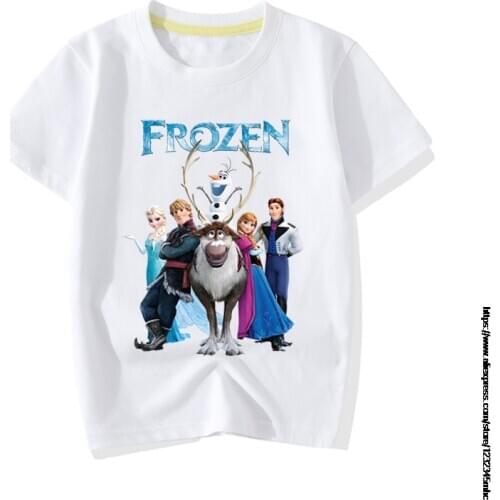 Disney Frozen Elsa Girls Summer T-shirt Cotton Short-Sleeved T-shirt Tops Printing Childrens Cartoon Kids Girl Childs Clothes