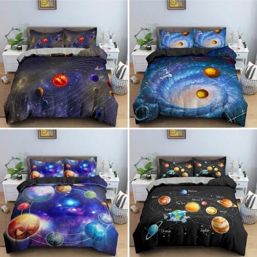 Galaxy Planet Printed Duvet Cover Set Microfiber Bedding Set Queen King Size Quilt Cover With Pillowcase Teens Boy Bedclothes