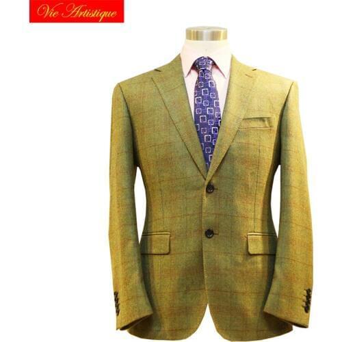 Custom tailor made Mens bespoke suits business formal wedding ware bespoke 2 piece Jacket coat pant green window wool slim