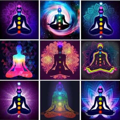 Indian Buddha Statue Meditation Canvas Paintings Prints Seven Chakra Mandala Psychedelic Yoga Boho Wall Art Pictures Home Decor