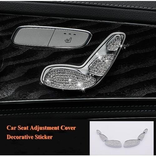 JanDeNing For Car Special Seat Adjustment Button Decorative Sticker Trim With Diamond for 2015-2019 Mercedes C Class/GLC