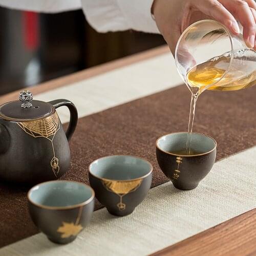 Ceramic Tea Cup Rust Glazed Gold Ceramic Tasting Cup Kung Fu Tea Set Master Single Cup Chinese Retro Tea Cup Drinkware 90ml