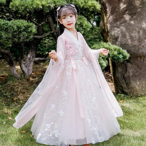 Chinese Traditional Folk Dance Dress for Girls Fairy Embroidery Skirt Hanfu Streetwear Clothing