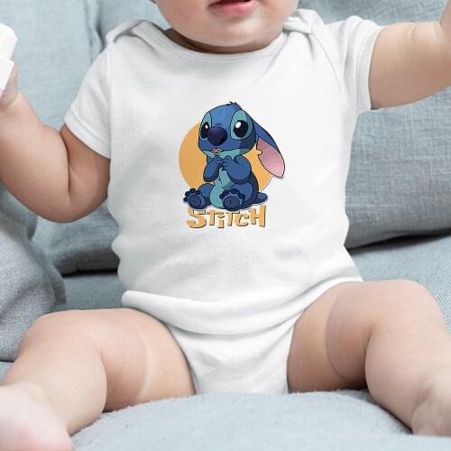 Baby Girl Boy Onesie Disney Lilo Stitch Cartoon Toddler Romper Infant Jumpsuit White O-neck Stitch Newborn Bodysuits