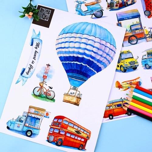 16pcs Creative Cute Self-made Transportation/bus/hot air balloon stickers / trolley case / computer notebook stickers