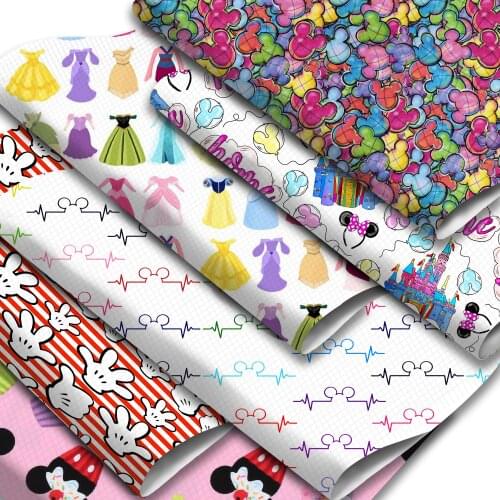 Cartoon Characters Faux Leather Sheets Mouse Printed Synthetic Leather Fabric Roll 30x140cm for DIY Garments Handbags Making