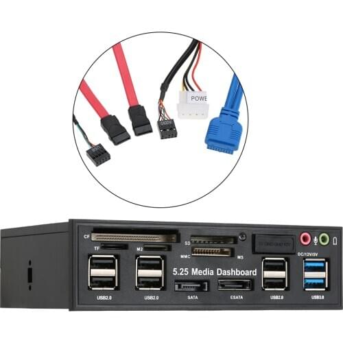 Multi-Function Card Reader USB 3.0 Front Panel Hub eSATA SATA Port Internal Card Reader PC Dashboard Media Front Panel Audio