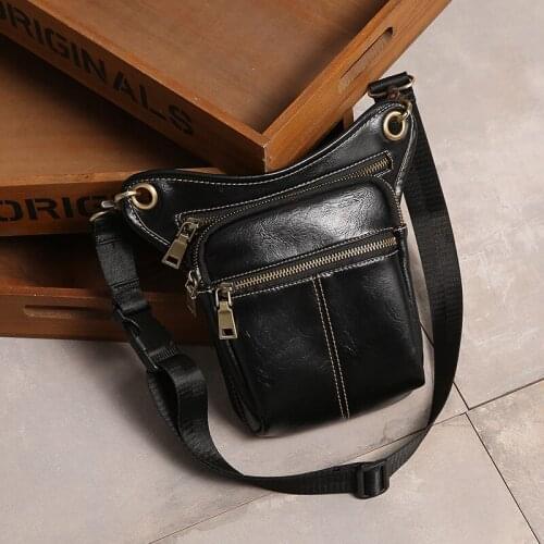Xiao.p Crazy Horse Leather Vintage Male Waist Pack Phone Pouch Bags Waist Bag Mens Small Chest Single Shoulder Belt Bag