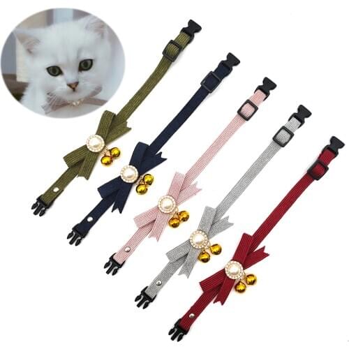 Breakaway Cat Collar with Bell Bowknot Bow Tie Lovely Princess Pearl Necklace Adjustable Safety Kitten Collar Gatos Accessories