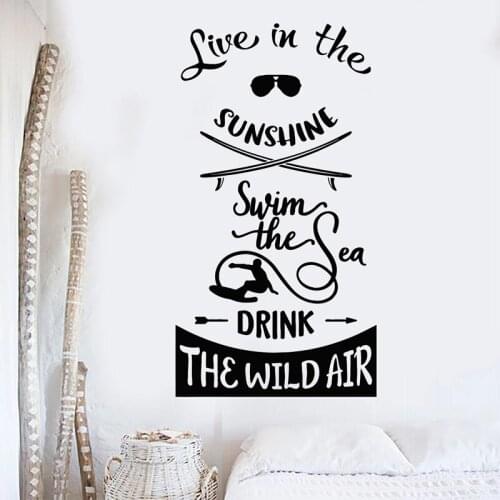 Beach Wall Sticker Sea Swim Decal Live In Sunshine Stickers Quote Drink In Wild Air Home Decor Removable Bedroom Mural Lifestyle