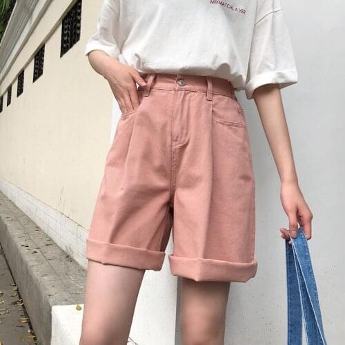 Casual Shorts Women High Waist Wide Leg Soft Denim Shorts Summer Student Girl Casual Outfits Vetement Femme 2021 Harajuku D7