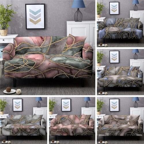 Luxury Golden Marble Sofa Cover For Living Room L Shape Sofa Chaise Lounge Elastic Plaid Couch Cover 1/2/3/4Seat Protector Decor