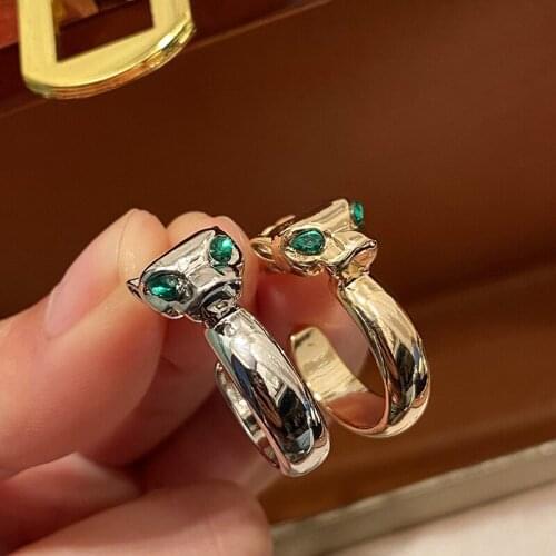 Metallic Green Eyes Leopard Head Earrings C Shape Personality Temperament Stud Earrings