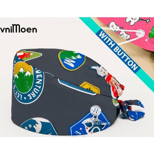 Nurse hair cap Clearance Pattern Scrub Cap Tie Back Working Hat 100% Cotton Washable Sweatband Beautician Dust Proof Scrub Caps