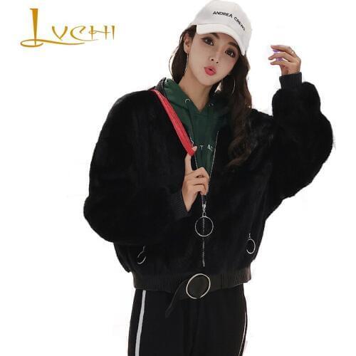LVCHI Women Winter Real Fur Coats 2019 Double Zipper Mink Coat Female Thick Slim Causal Natural Fur Overcoats Young Women Coat