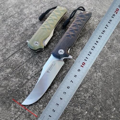 SHOOZIZ Folding Knife 14C28N Steel Linen Mikta Handle Tactical Survival Folding Knife Outdoor Hunting Camping EDC Pocket Knife