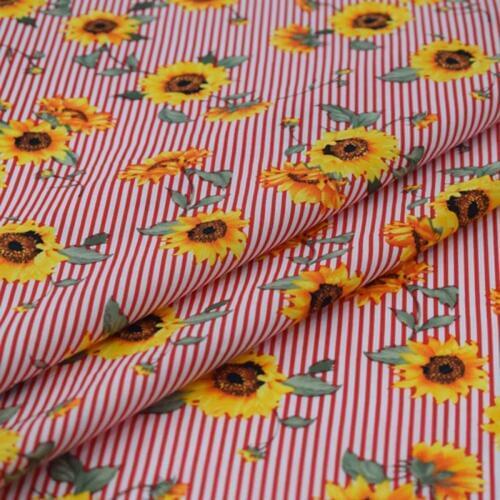 Red Striped sunflower print pure cotton fabric for dress shirt ткань хлопок ткани tissu bazin riche getzner tissus telas фатин
