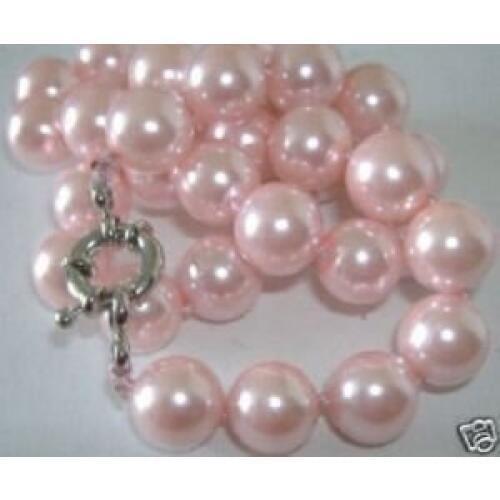 Comeliness AAA 14mm pink shell pearl pendant necklace 18"