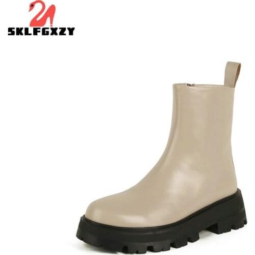 SKLFGXZY 2021 British Style Ankle Boots Chelsea Women Genuine Leather Platform Autumn Winter Ladies Shoes Handmade