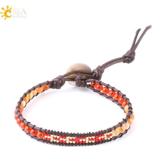 CSJA Female Miyuki Delica Seed Beads Bracelets Fashion Girls Loom Bracelet Hippy Boho Leather Jewelry Natural Shell Buckle S213