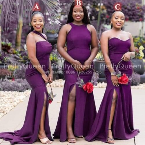 Mermaid Purple Bridesmaid Dresses With Side Split Long Sweep Train Floor Length Women Wedding Guest Dress Maid Of Honor