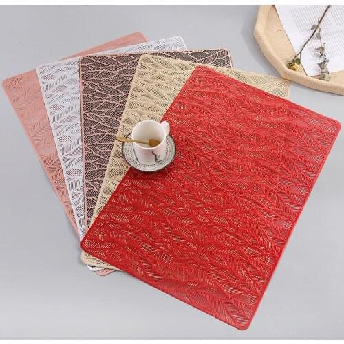 1 Pc Modern Simple Leaf Pattern PVC Non-Slip Rectangular Placemat Household Heat Insulation Pads Bowl Mat