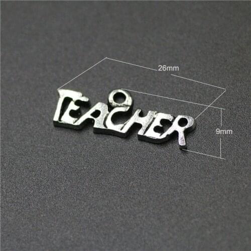 High Quality 10 Pieces/Lot 9mm*26mm Antique Silver Plated Graduation Charm Letters Teacher Charms For Jewelry Making