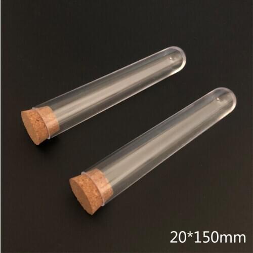 100 pcs/pack 20*150mm Hard Transparent Plastic Test Tube with Cork cap