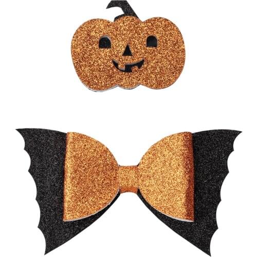 2Pcs/set Baby Halloween Bat Wings Hair Clips Sequin Bow Kids Girls Hairpin Pumpkin Skull Colorful Barrettes Hair Accesories