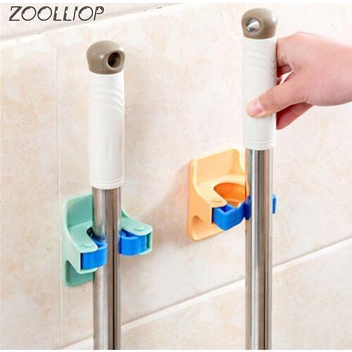 2Pcs/lot Home Clip Mop Hooks No Trace Mop Holder Bathroom Rack Bathroom Hanger Wall Mounted Self Adhesive Storage Rack Clip