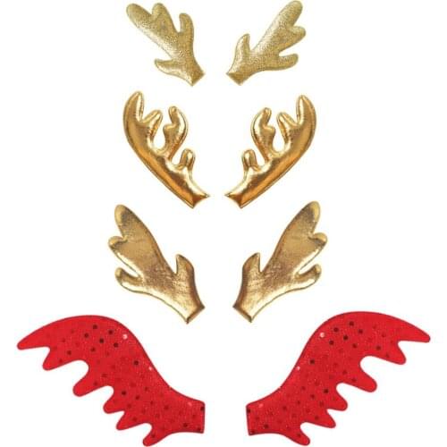 30pairs/lot Red/Gold Padded Deer Antlers Hair Accessories Christmas Metallic Glitter Felt Pads DIY Headband Handcraft