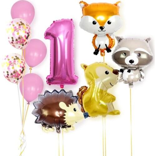 32inch number boy or girl balloons Happy Birthday boy Jungle Party Decorations Animal Raccoon Fox Helium Baby Shower Toy globos