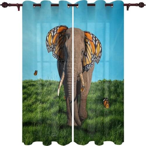 Elephant Butterfly Ears Abstract Windows Curtains Living Room Bedroom Kitchen Curtains For Children Drapes