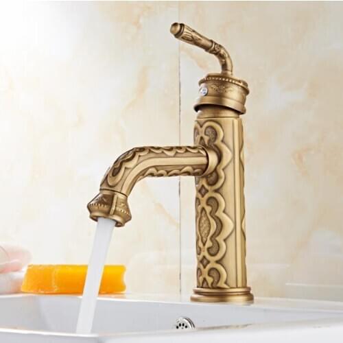Free Shipping Retro Antique Carved Basin Faucet Bathroom Sink Faucet Luxury Basin Mixer Sink faucet Tap Brass Water Tap