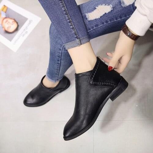 Brown Black Leather Shoes Women Boots Ankle Flat Sole Casual Botas De Mujer Cowboy Short Boots for Women Fashion Leather