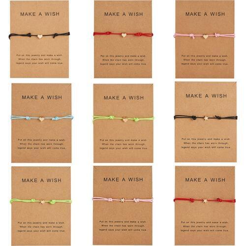 Make a wish Gold Heart Stars Bracelet Handmade Jewelry Multicolor Rope Adjustable String Lucky Bracelet For Women Children
