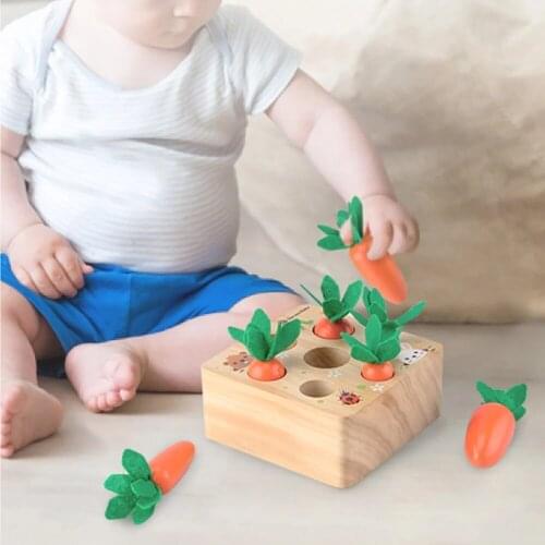 Wooden Toys Baby Montessori Toy Set Pulling Carrot Shape Matching Size Cognition Montessori Educational Toy Wooden Toys Baby