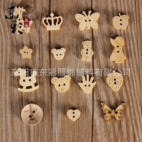 100pcs Laser Cut Wooden Buttons Handmade DIY Cartoon Fruits Animal Button Sewing Supplies Kids' Clothes Decorative Button