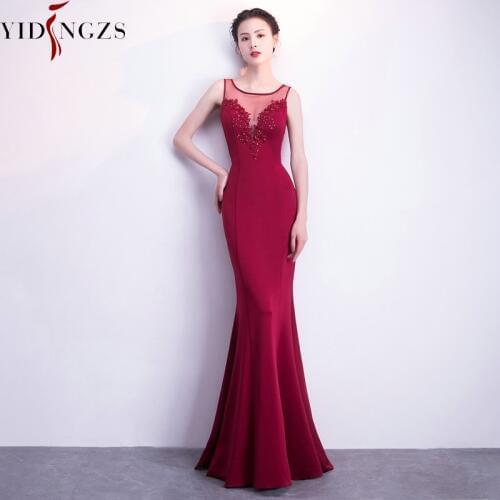 YIDINGZS Backless Appliques Beading Long Evening Dress Elegant Long Party Dress Real Simple YD1005
