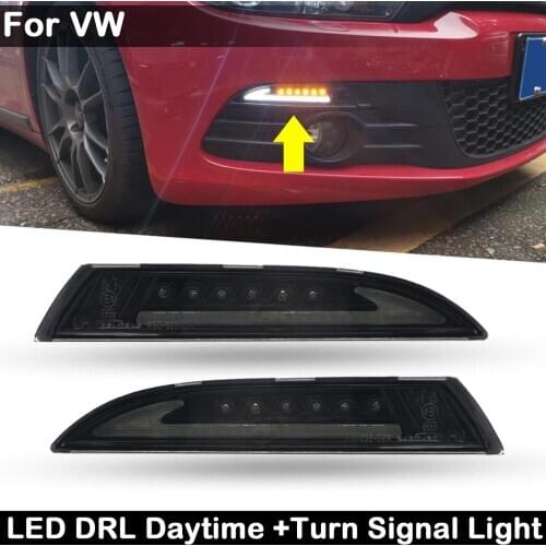 For VW Scirocco 2008-2013 Car Front LED side marker Lamp Amber Turn Signal Lights and White DRL Daytime Running Lights