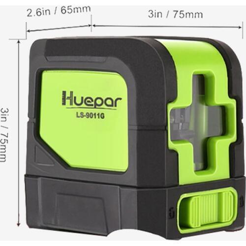 Huepar 2 Lines Laser Level 9011G Self Levelling ( 4 degrees) Green Red Cross-Line Beam Laser Horizontal
